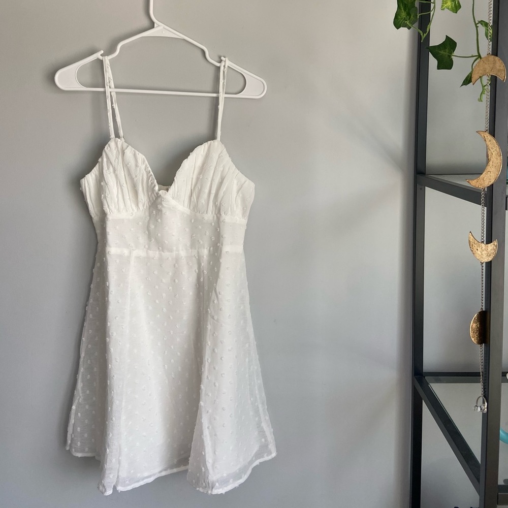 White Dotted Dress with Pleated Bust